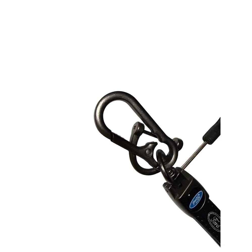 Ford Black Leather Keychain Gunmetal Carabiner Clip with Mini Screwdriver Tool